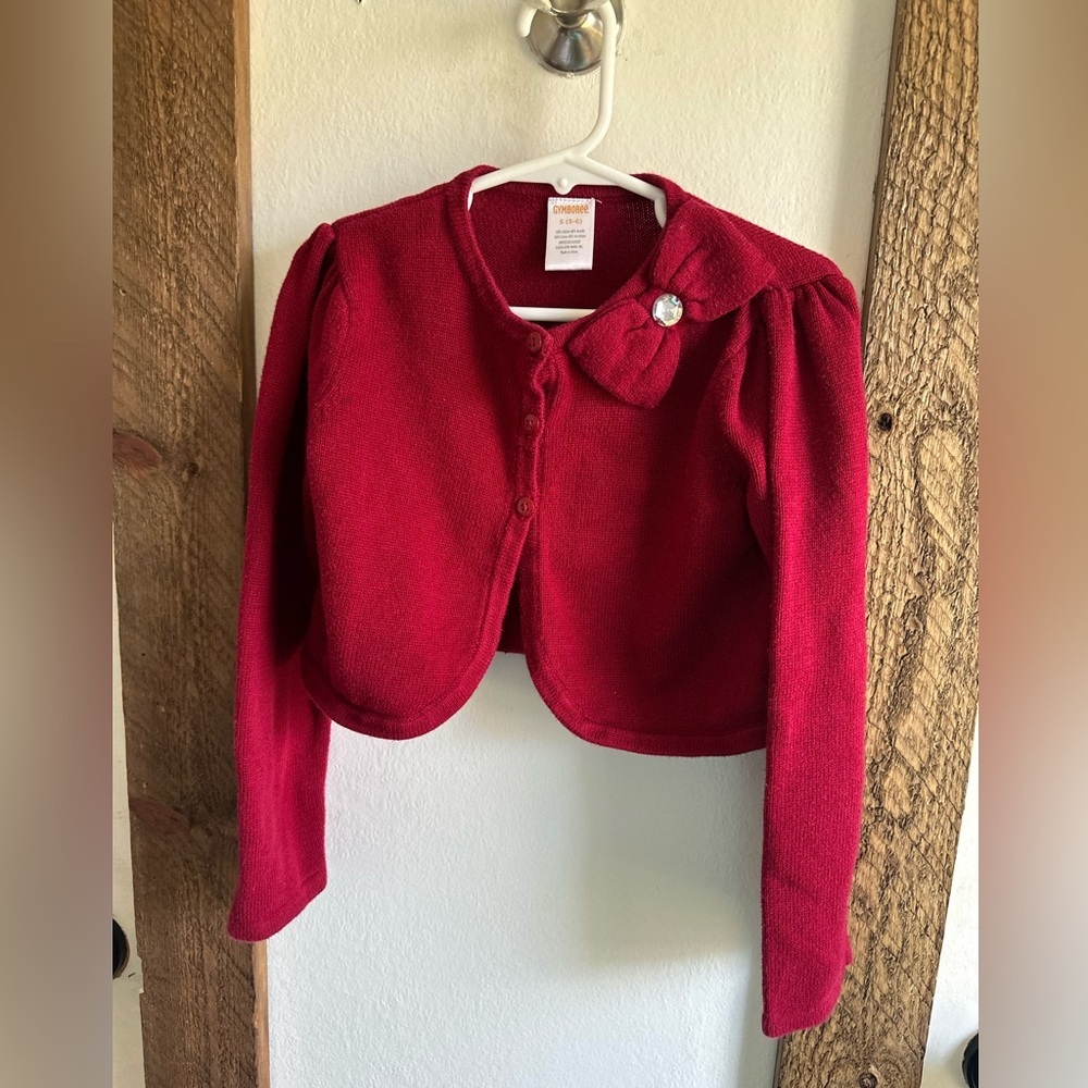 Gymboree Red Cardigan Sweater Jeweled Bow Size Small (5-6)